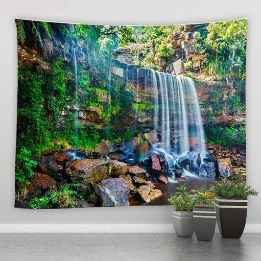 Large Natural Forest Waterfall Garden Tapestry - Clover Online