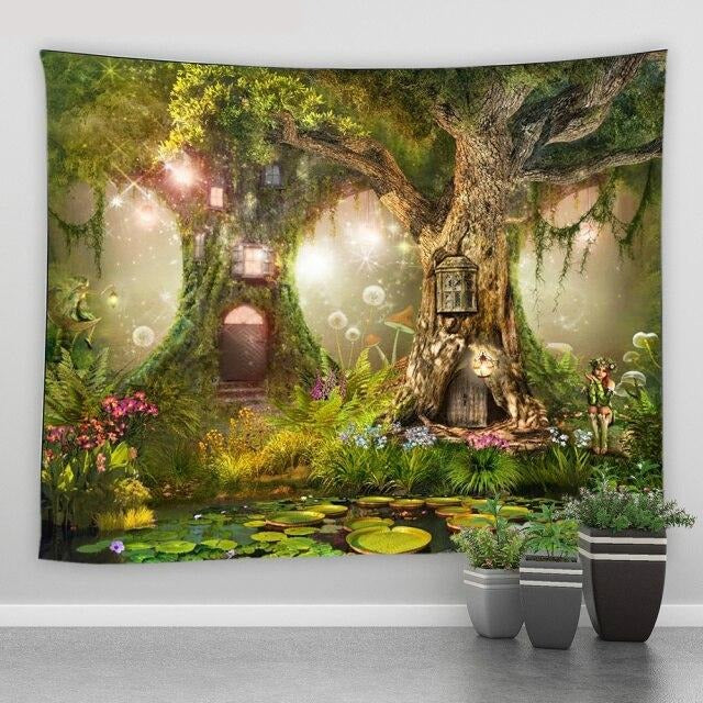 Fairy Tale Woodland Fantasy Garden Tapestry - Clover Online