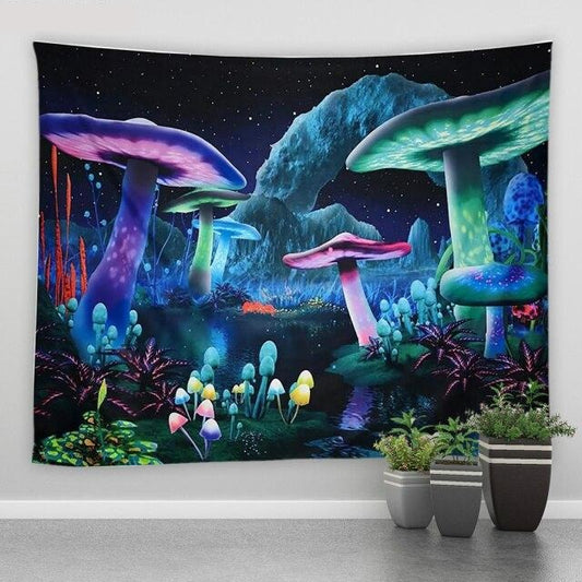 Psychedelic Mushroom Garden Tapestry - Clover Online
