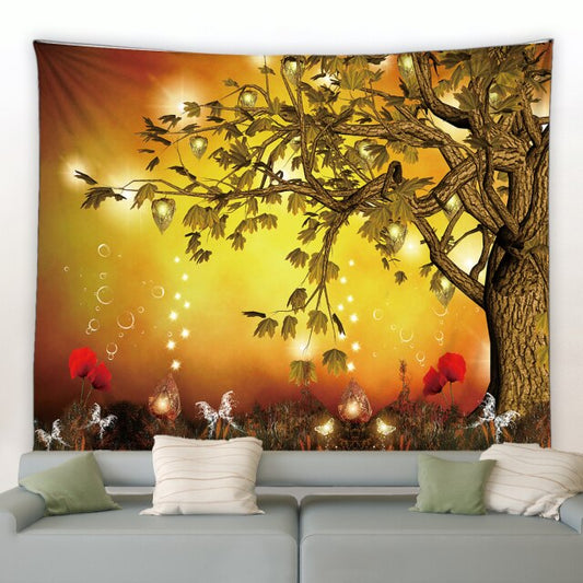 Golden Wishing Tree Fantasy Garden Tapestry - Clover Online
