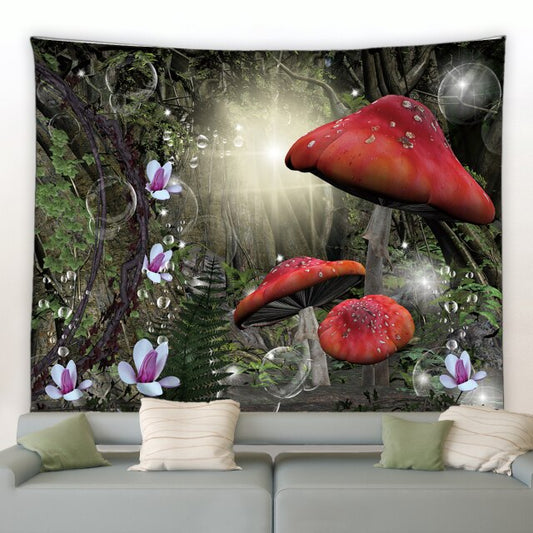 Mushroom and Flowers Fantasy Garden Tapestry - Clover Online
