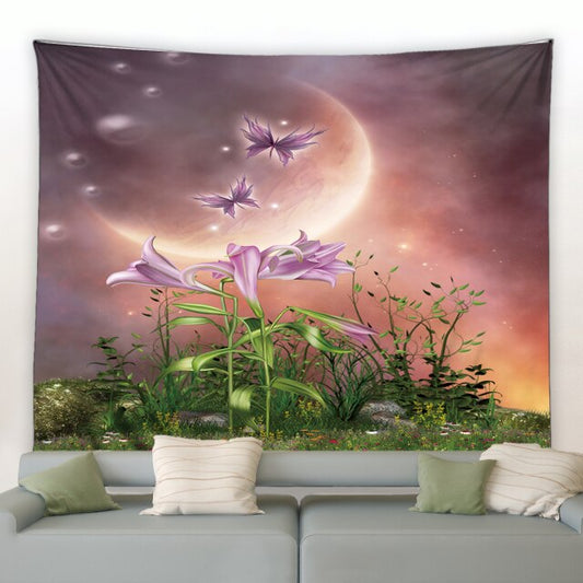 Flowers and Moon Fantasy Garden Tapestry - Clover Online