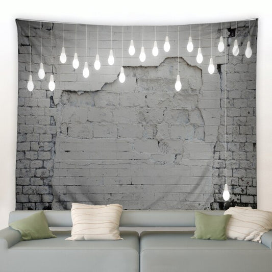 Grey Brick Wall With Printed Lights Garden Tapestry - Clover Online