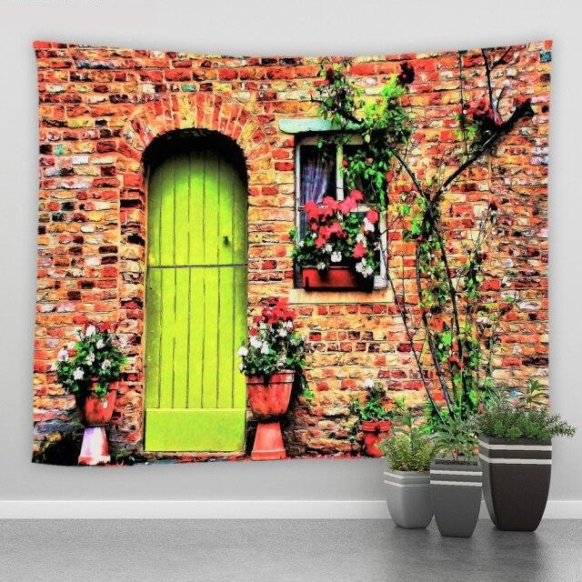 Brick Wall And Door Garden Tapestry - Clover Online