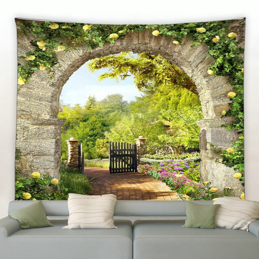 Stone Garden Arch With Trailing Flowers Tapestry - Clover Online
