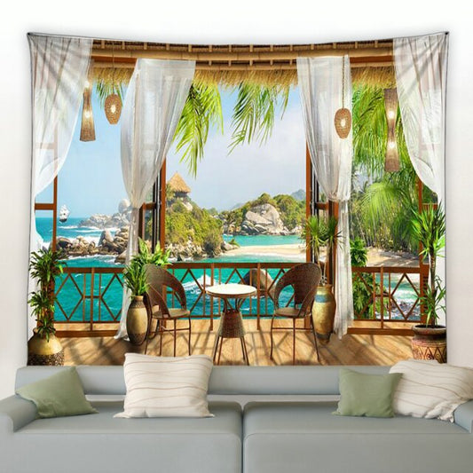 Balcony Seating Beach Garden Tapestry - Clover Online