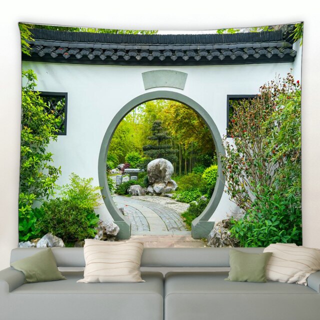 Chinese Garden Moongate Tapestry - Clover Online