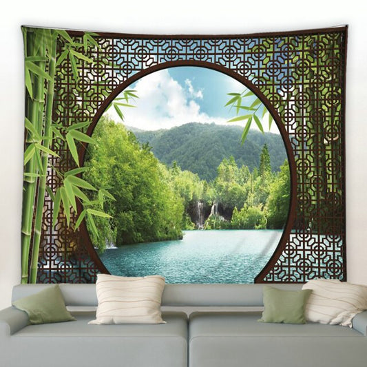 Seaview Bamboo Moongate Garden Tapestry - Clover Online