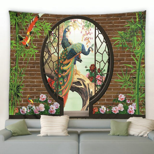 Peacock Style Moongate Garden Tapestry - Clover Online
