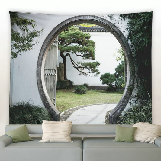 Garden Walk Chinese Moongate Garden Tapestry - Clover Online