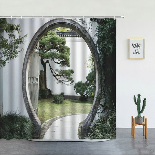 Garden Walk Chinese Moongate Garden Shower Curtain - Clover Online