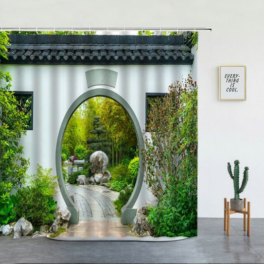 Chinese Garden Moongate Garden Shower Curtain - Clover Online