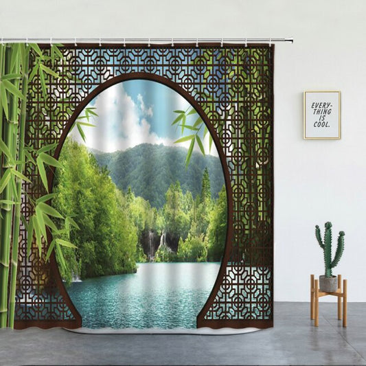 Seaview Bamboo Moongate Garden Shower Curtain - Clover Online