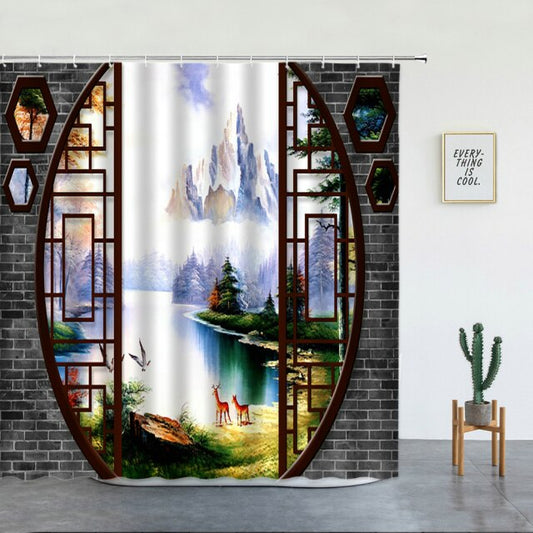 Mountain View Moongate Garden Shower Curtain - Clover Online