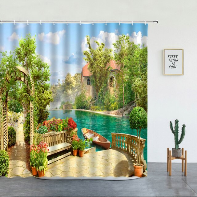 Riverside Balcony Garden Shower Curtain - Clover Online