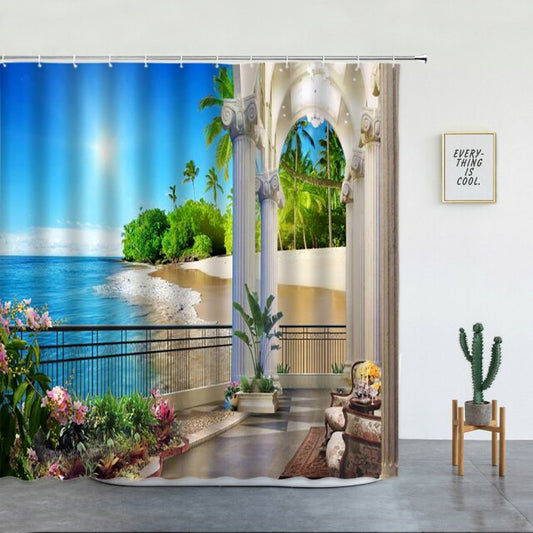Beach Balcony and Arch Garden Shower Curtain - Clover Online