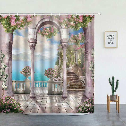 Pillar Arch With Pink Flowers Garden Shower Curtain - Clover Online