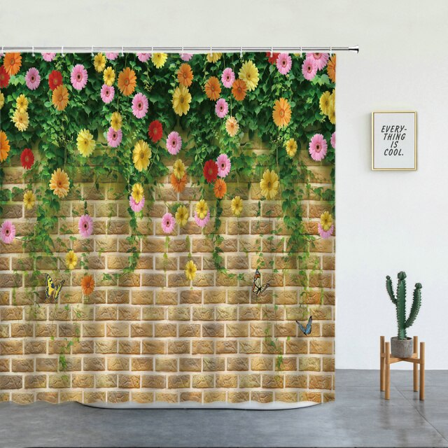 Brick Wall With Flowers Garden Shower Curtain - Clover Online