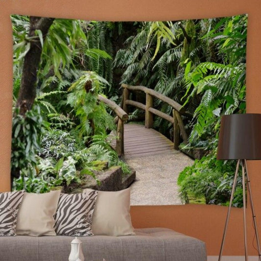 Wooden Jungle Bridge Garden Tapestry - Clover Online