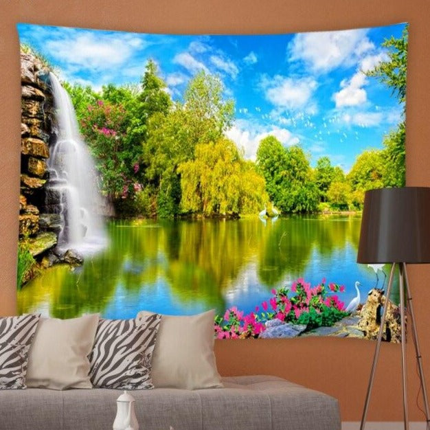 Waterfall Lake Style Garden Tapestry - Clover Online