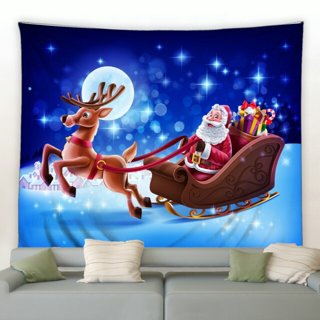 Cartoon Santa Rudolph Christmas Tapestry - Clover Online
