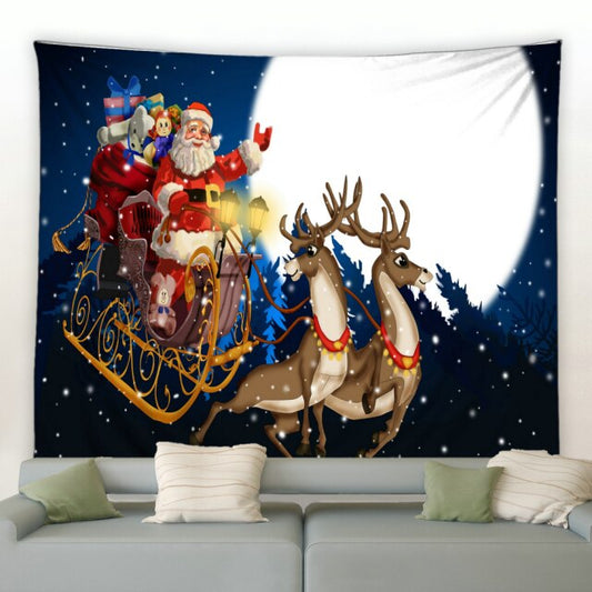 Santa Flying Reindeer Christmas Tapestry - Clover Online