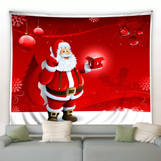 Cartoon Santa Holding Present Tapestry - Clover Online