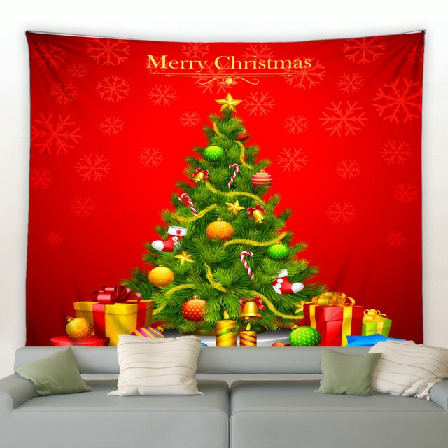 Red Background Christmas Tree Tapestry - Clover Online