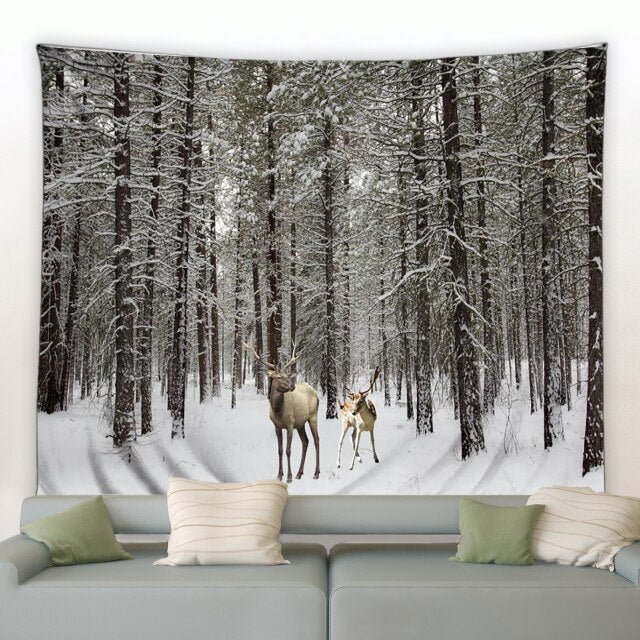 Deer in the Forest Winter Garden Tapestry - Clover Online