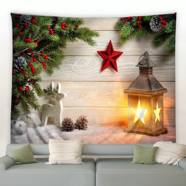 Christmas Lantern Wooden Style Tapestry - Clover Online