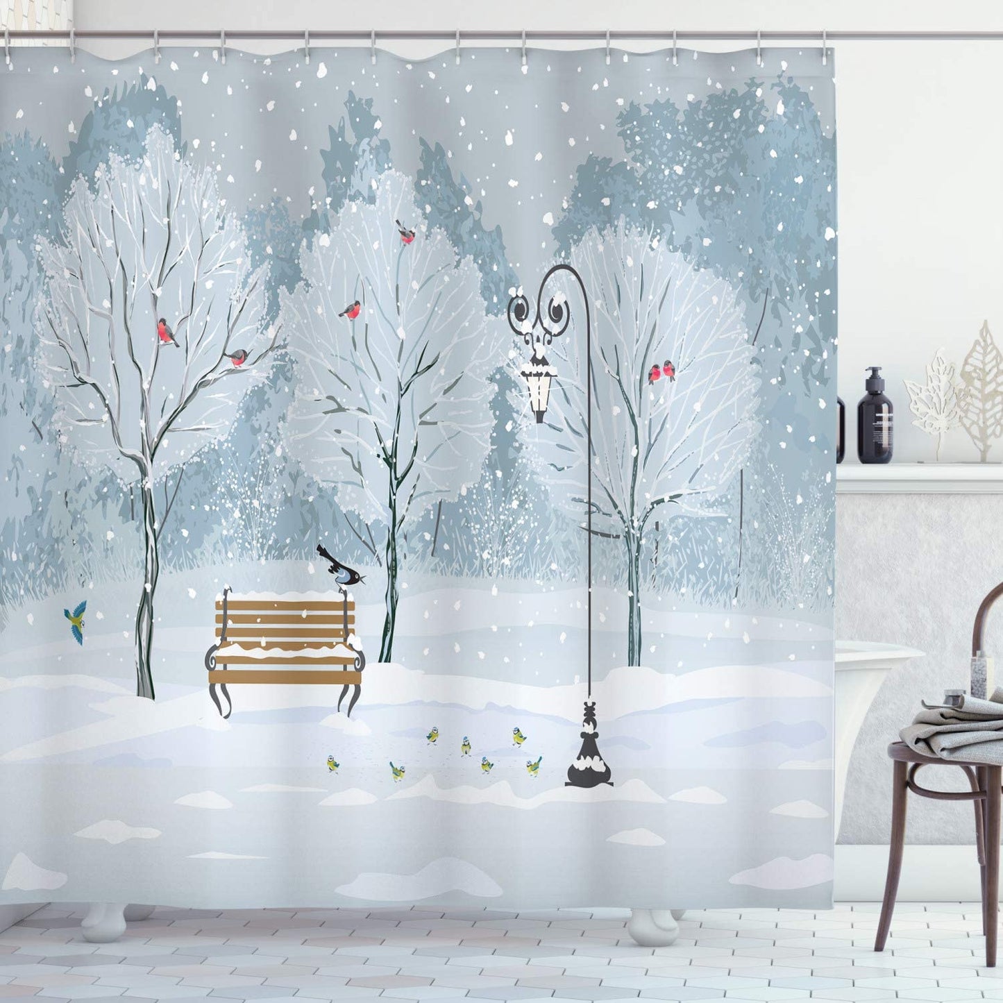 Snow Falling in The Park Winter Shower Curtain - Clover Online