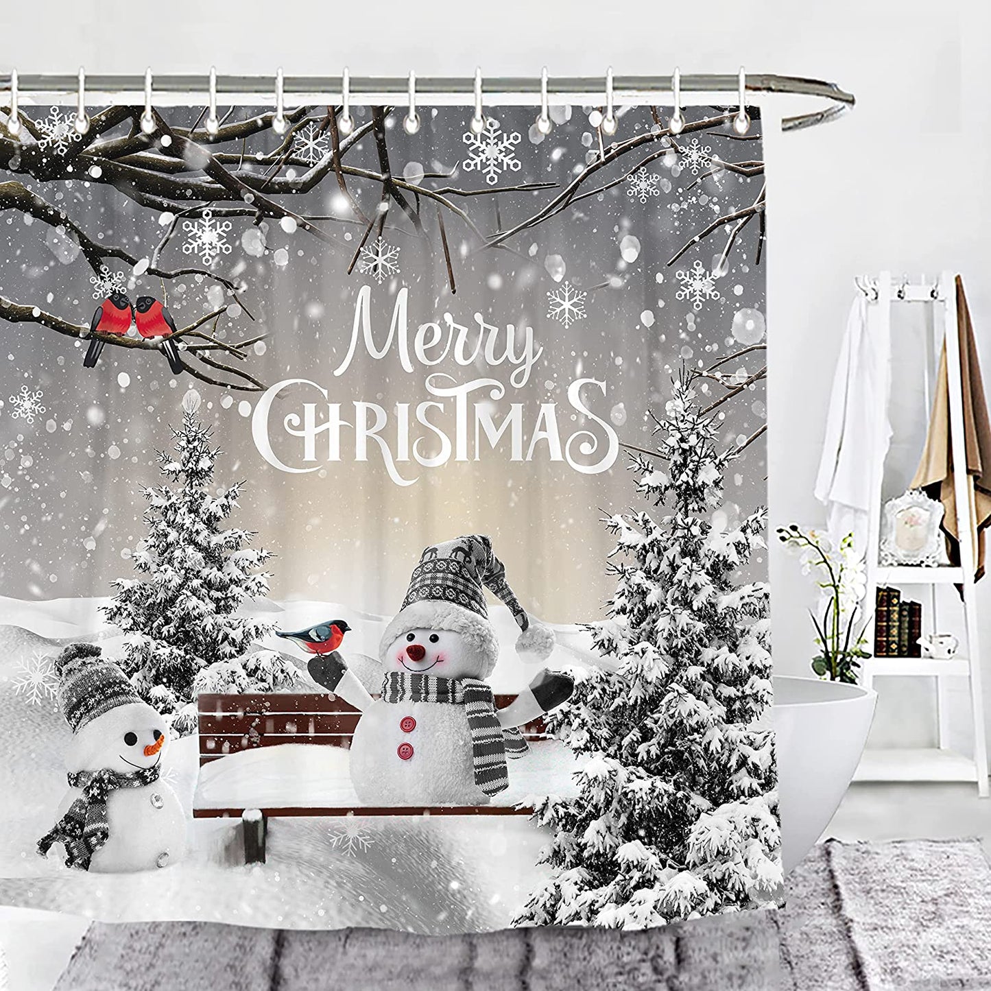 Snowmen Merry Christmas Shower Curtain - Clover Online