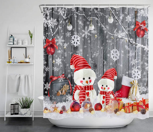 Farmhouse Christmas Snowman Shower Curtain - Clover Online