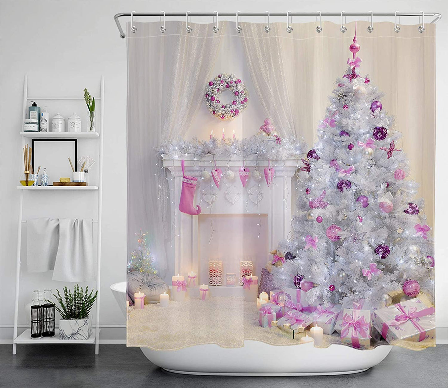 Pink and White Christmas Trees Shower Curtain - Clover Online