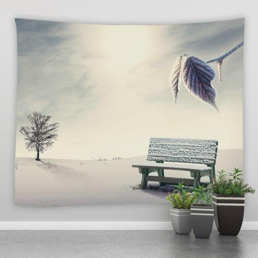 Snow Dusted Bench Winter Garden Tapestry - Clover Online