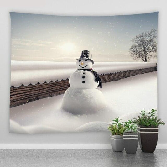 Smiling Snowman in Hat Winter Garden Tapestry - Clover Online