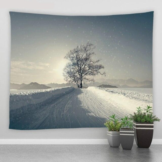 Snowy Winter Road Garden Tapestry - Clover Online