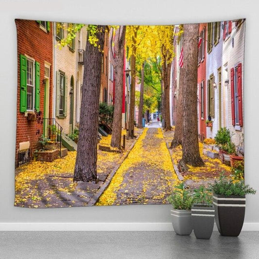 Fallen Leaves Street Garden Tapestry - Clover Online