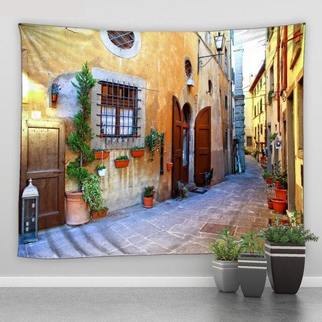 Mediterranean Old Town Street Garden Tapestry - Clover Online