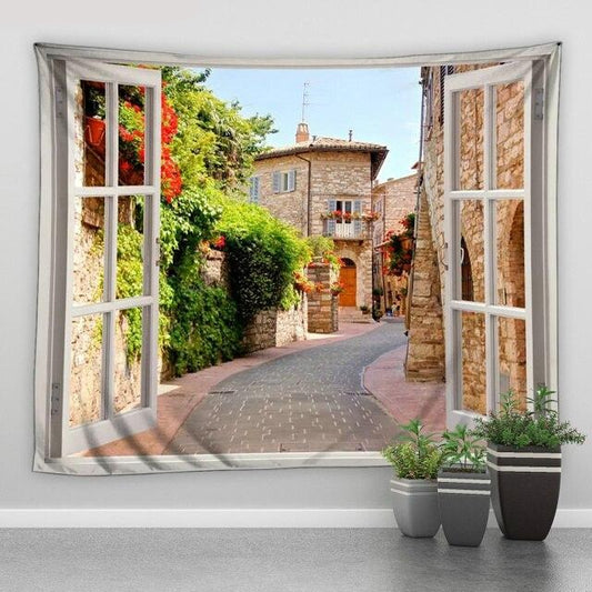 Window To Street Garden Tapestry - Clover Online