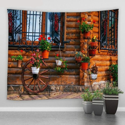 Wooden Cabin Garden Tapestry - Clover Online