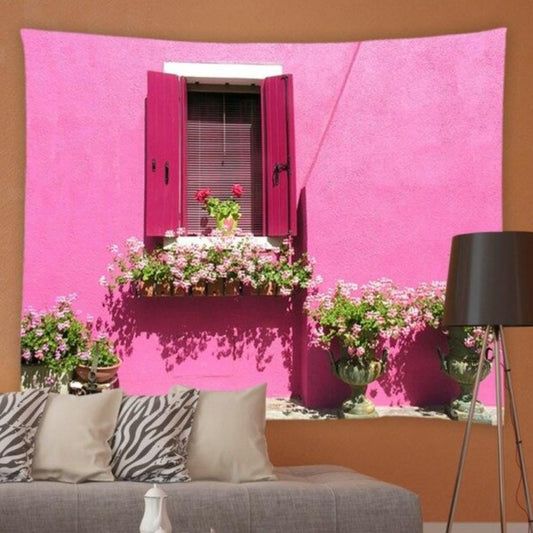 Pink Building Window Garden Tapestry - Clover Online