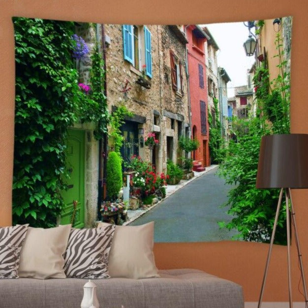 Colourful Buildings Alley Garden Tapestry - Clover Online