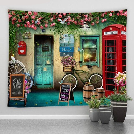 London Coffee Shop Garden Tapestry - Clover Online