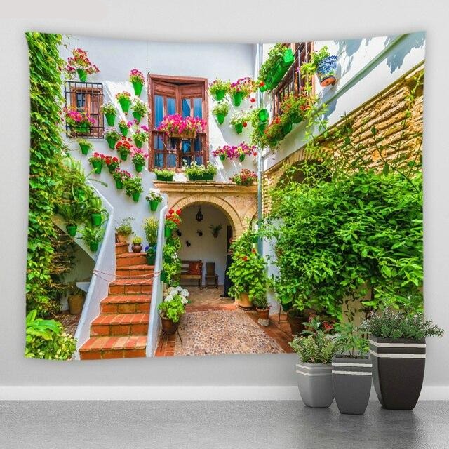 White Villa Style Garden Tapestry - Clover Online