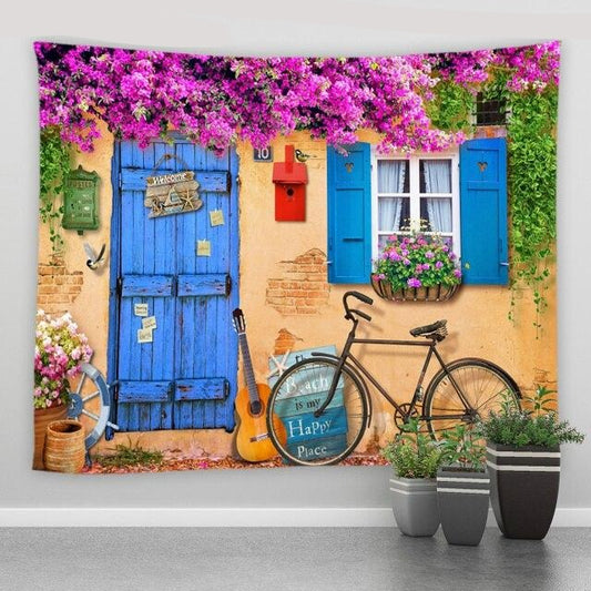 Blue Door And Bike Garden Tapestry - Clover Online