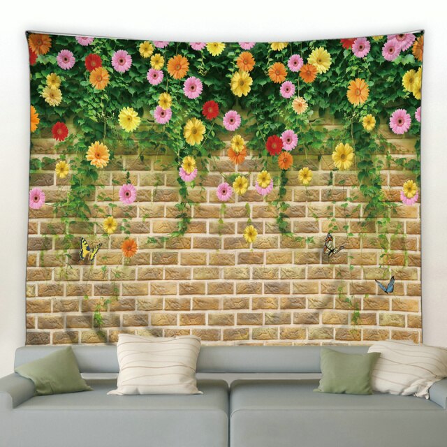 Flower Brick Wall Garden Tapestry - Clover Online