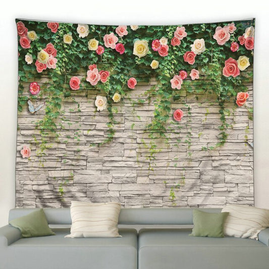 Flower Stone Wall Garden Tapestry - Clover Online