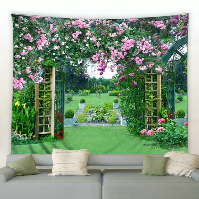 Pink Rose Garden Arch Tapestry - Clover Online