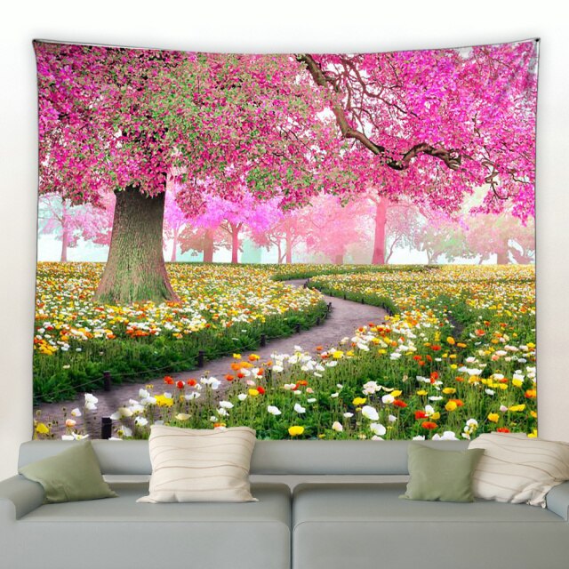 Pink Flower Lined Path Garden Tapestry - Clover Online